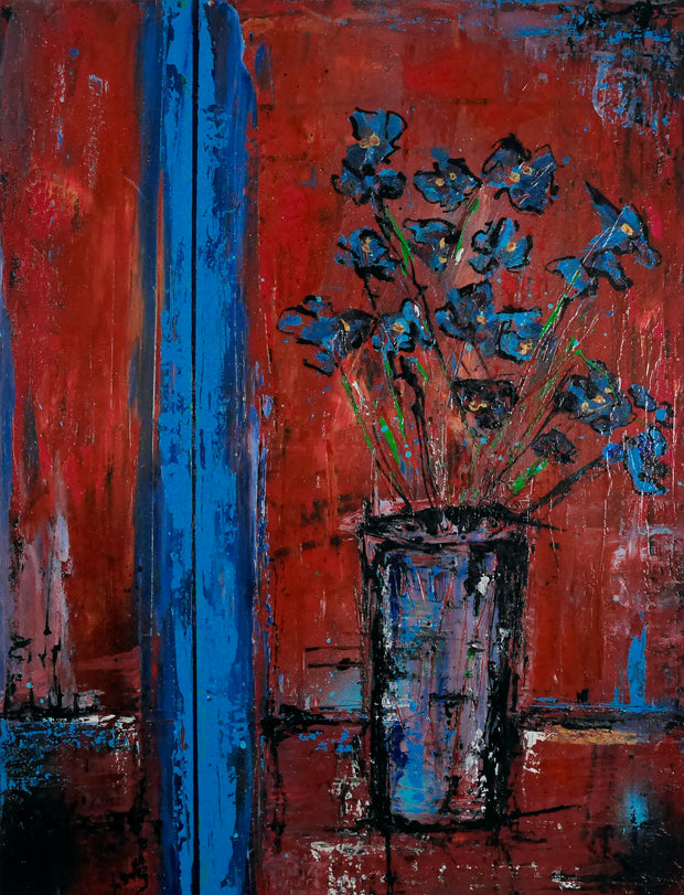 FLEUR BLEU SUR REFLET BLEU